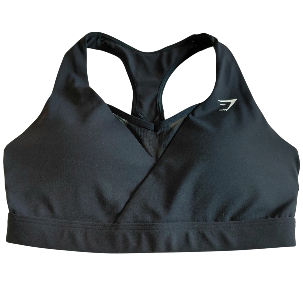 Gymshark Black Racerback Sports Bra W/Sheer Details Size XS